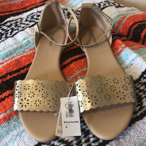 Old Navy Shoes - Old Navy gold metallic laser cut peep toe sandal